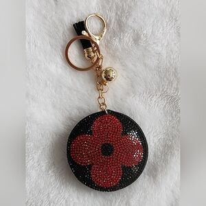 Black and Red Floral Poppy Keychain Luxury Bag Charm